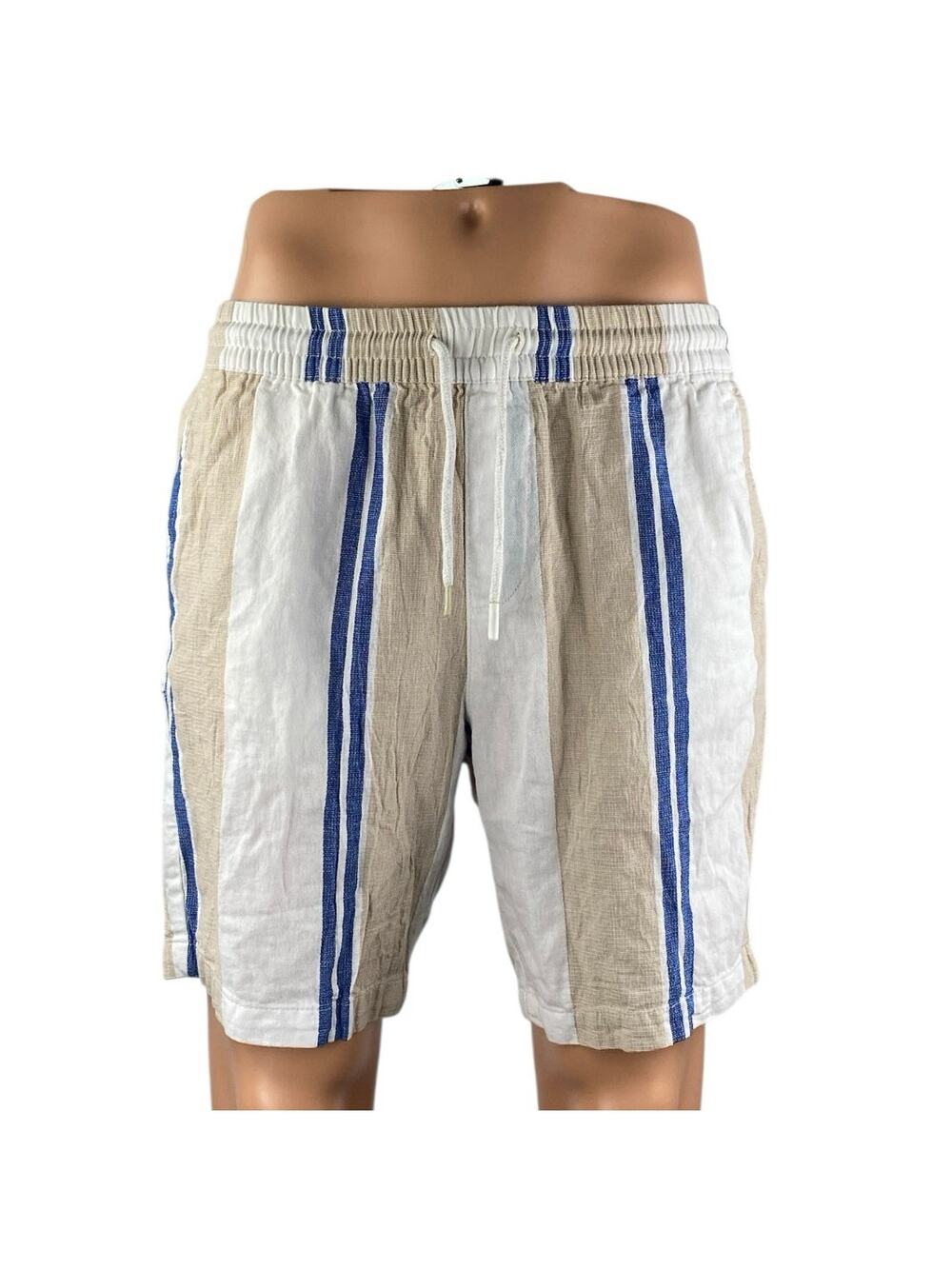 Denim & Co. Men's Multicolor Linen Striped Elastic Waist Bermuda Shorts Size M